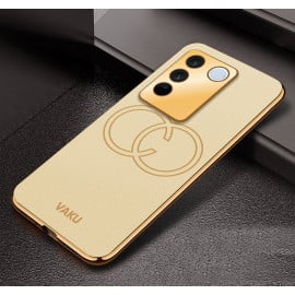 Vaku ® Vivo V27 5G Skylar Leather Pattern Gold Electroplated Soft TPU Back Cover