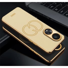 Vaku ® Oppo A78 5G Skylar Leather Pattern Gold Electroplated Soft TPU Back Cover