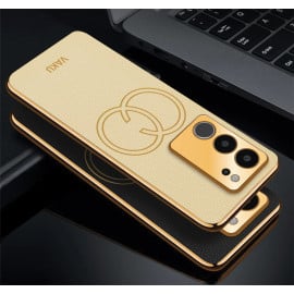 Vaku ® Vivo V29 5G Skylar Leather Pattern Gold Electroplated Soft TPU Back Cover
