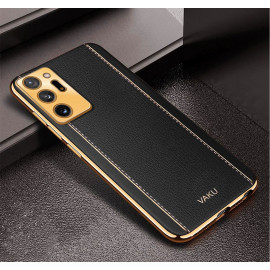 Vaku ® Samsung Galaxy Note 20 Ultra Luxemberg Series Leather Stitched Gold Electroplated Soft TPU Back Cover