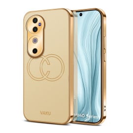 Vaku ® Vivo V40 5G Skylar Leather Pattern Gold Electroplated Soft TPU Back Cover