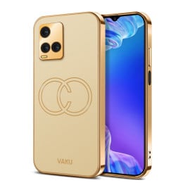 Vaku ® Vivo Y33T Skylar Leather Pattern Gold Electroplated Soft TPU Back Cover Case