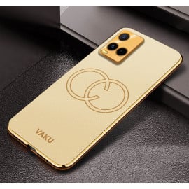 Vaku ® Vivo Y33s Skylar Leather Pattern Gold Electroplated Soft TPU Back Cover