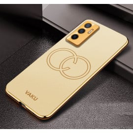Vaku ® Vivo V23e 5G Skylar Leather Pattern Gold Electroplated Soft TPU Back Cover