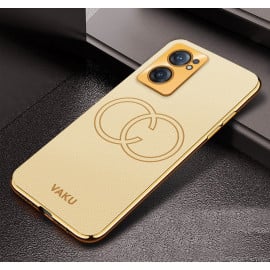 Vaku ® Oppo Reno7 5G Skylar Leather Pattern Gold Electroplated Soft TPU Back Cover