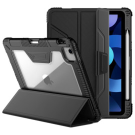 Vaku ® STALWART Apple iPad Pro 11 3rd|4th Gen Bumper Leather with Transparent Back Smart Tri-Fold Pencil Holder Case - Black