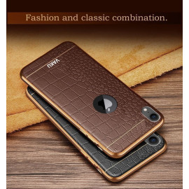 VAKU ® Apple iPhone XR European Leather Stitched Gold Electroplated Soft TPU Back Cover