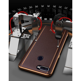 Vaku ® OPPO F9 / F9 Pro Vertical Leather Stitched Gold Electroplated Soft TPU Back Cover