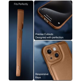 Vaku ® Apple iPhone 15 / 15 Plus PU Leather Texture Soft Non-Slip Grip TPU Shockproof Phone Case Back Cover