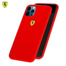 Ferrari ® For Apple iPhone 12 Pro Max Liquid Silicon Velvet-Touch Silk Finish Shock-Proof Back Cover