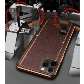eller sante ® Apple iPhone 11 Pro Max Luxemberg Series Leather Stitched Gold Electroplated Soft TPU Back Cover