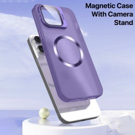 Vaku ® Apple iPhone 15 Pro Rime Frosted Magnetic Magpro Translucent Camera Protector Case with Built-in Stash Stand Back Cover