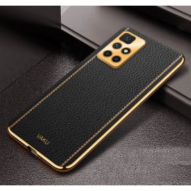 Vaku ® Xiaomi Redmi 10 Prime Luxemberg Series Leather Stitched Gold Electroplated Soft TPU Back Cover