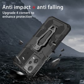 Vaku ® Xiaomi Redmi Note 12 5G Vanguard Military Grade Armor Case with Metal Belt Clip Kickstand Back Cover