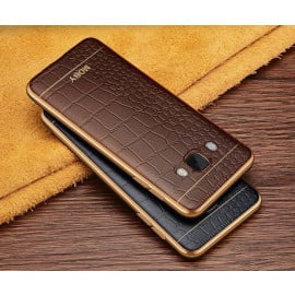 VAKU ® Samsung J7 (2016) European Leather Stitched Gold Electroplated Soft TPU Back Cover