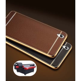 VAKU ® VIVO Y51 L Leather Stitched Gold Electroplated Soft TPU Back Cover