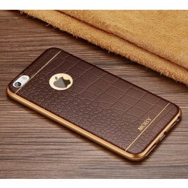 VAKU ® Apple iPhone 5 / 5S / SE European Leather Stitched Gold Electroplated Soft TPU Back Cover