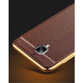 VAKU ® OnePlus 3 / 3T Leather Stitched Gold Electroplated Soft TPU Back Cover