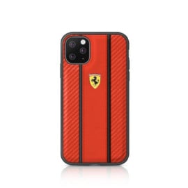 Ferrari ® Apple iPhone 11 Pro Max Carbon Vertical Stripe with Leather + Carbon Fibre Material