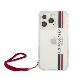 US Polo Assn ® Shiny with Red Nylon Cord New Design case for Apple iPhone 13 Pro (6.1") - Transparent