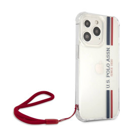 US Polo Assn ® Shiny with Red Nylon Cord New Design case for Apple iPhone 13 Pro Max (6.7") - Transparent