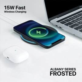 Vaku ® 15W Wireless Charger Albany Frosted Series Fast Charging pad PD & Qi-Certified with Type C Cable