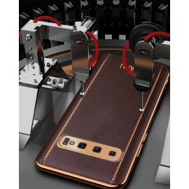 Vaku ® Samsung Galaxy S10 Plus Vertical  Leather Stitched Gold Electroplated Soft TPU Back Cover