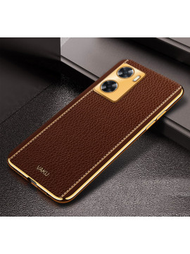 Vaku ® Oppo A57 4G Luxemberg Series Leather Stitched Gold Electroplated Soft TPU Back Cover