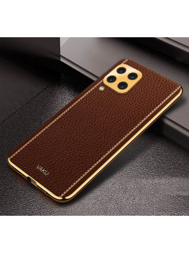 Vaku ® Samsung Galaxy M53 5G Luxemberg Series Leather Stitched Gold Electroplated Soft TPU Back Cover