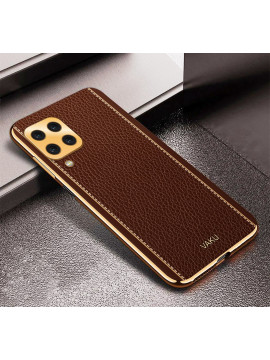 Vaku ® Samsung Galaxy M53 5G Luxemberg Series Leather Stitched Gold Electroplated Soft TPU Back Cover