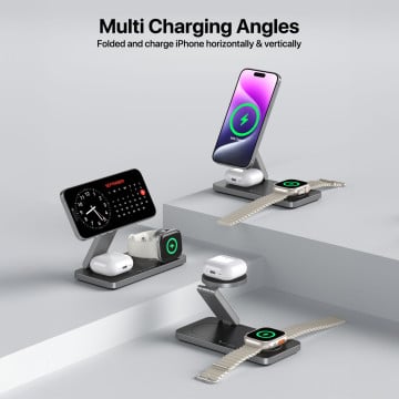 DR VAKU ® TRIXSTATION 3-in-1 MagSafe Wireless Charger Dock (23W) | Fast Charge iPhone, Watch & AirPods