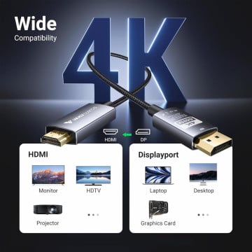 Vaku Luxos ® HOLOLINK DisplayPort to HDMI Cable 2M | Stunning 4K@60Hz | Tough Nylon Braided
