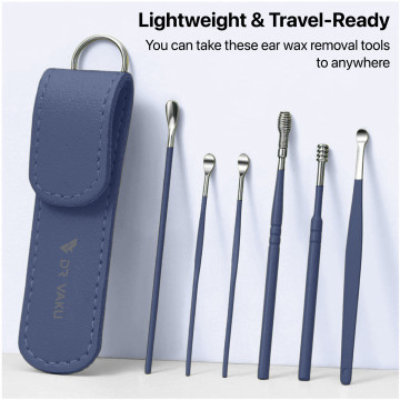 Dr Vaku ® Reusable EarWax Removal Cleaning Tool Kit (Set of 7) Stainless Steel With Storage Case Ear Pick Scoop Curette Cleaner And Spring Buds Safe Easy & Hygienic