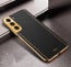 Vaku ® Samsung Galaxy S21 FE 5G Luxemberg Series Leather Stitched Gold Electroplated Soft TPU Back Cover