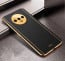Vaku ® OnePlus 7T Luxemberg Leather Stitched Gold Electroplated Soft TPU Back Cover