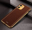 Vaku ® For Apple iPhone 12 Luxemberg Series Leather Stitched Gold Electroplated Soft TPU Back Cover