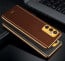 Vaku ® Samsung Galaxy A14 Luxemberg Series Leather Stitched Gold Electroplated Soft TPU Back Cover