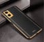 Vaku ® Oppo A76 Luxemberg Series Leather Stitched Gold Electroplated Soft TPU Back Cover