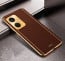 Vaku ® OnePlus Luxemberg Series Leather Stitched Gold Electroplated Soft TPU Back Cover Case