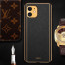 Vaku ® For Apple iPhone 12 Luxemberg Series Leather Stitched Gold Electroplated Soft TPU Back Cover