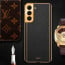 Vaku ® Samsung Galaxy S22 Luxemberg Series Leather Stitched Gold Electroplated Soft TPU Back Cover