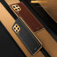 Vaku ® Samsung Galaxy M12 Luxemberg Series Leather Stitched Gold Electroplated Soft TPU Back Cover