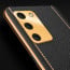 Vaku ® Oppo A53s 5G Luxemberg Series Leather Stitched Gold Electroplated Soft TPU Back Cover