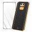 Vaku ® 2In1 Combo Xiaomi Redmi Note 9 Pro Luxemberg Leather Stitched Gold Electroplated Case with 9H Shatterproof Tempered Glass
