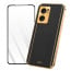 Vaku ® 2In1 Combo OnePlus Nord CE 2 Luxemberg Leather Stitched Gold Electroplated Case with 9H Shatterproof Tempered Glass