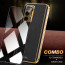 Vaku ® 2In1 Combo Oppo Reno6 5G Luxemberg Leather Stitched Gold Electroplated Case with 9H Shatterproof Tempered Glass