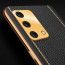 Vaku ® Oppo F19s Luxemberg Series Leather Stitched Gold Electroplated Soft TPU Back Cover