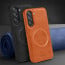 Vaku ® Samsung Galaxy F15 5G Maxtron Leather Stitched Magnetic Magsafe Non-Slip Grip Shockproof Back Cover