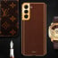 Vaku ® Samsung Galaxy S22 Luxemberg Series Leather Stitched Gold Electroplated Soft TPU Back Cover