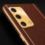 Vaku ® Oppo A74 Luxemberg Leather Stitched Gold Electroplated Soft TPU Back Cover